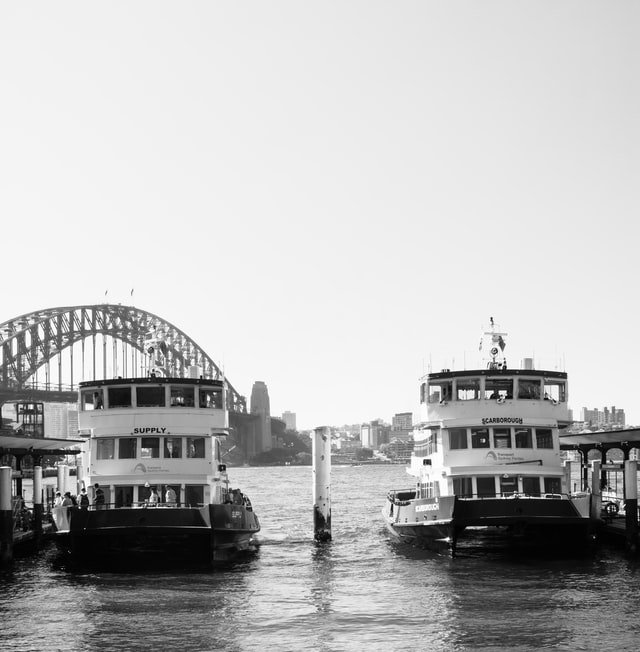 Two ferries docked at Circular Quay