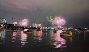 View from Yarranabbe Park of Sydney New Year's Eve fireworks